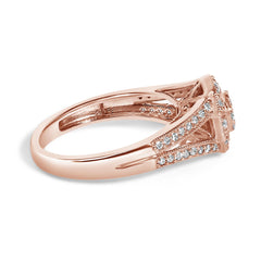 14K Rose Gold Plated .925 Sterling Silver 1/2 Cttw Pave Diamond Halo Cluster Split Shank Cocktail Ring (I-J Color, I1-I2 Clarity)