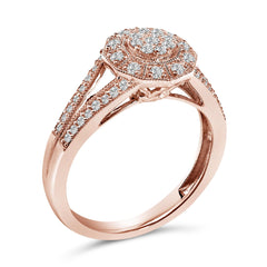 14K Rose Gold Plated .925 Sterling Silver 1/2 Cttw Pave Diamond Halo Cluster Split Shank Cocktail Ring (I-J Color, I1-I2 Clarity)