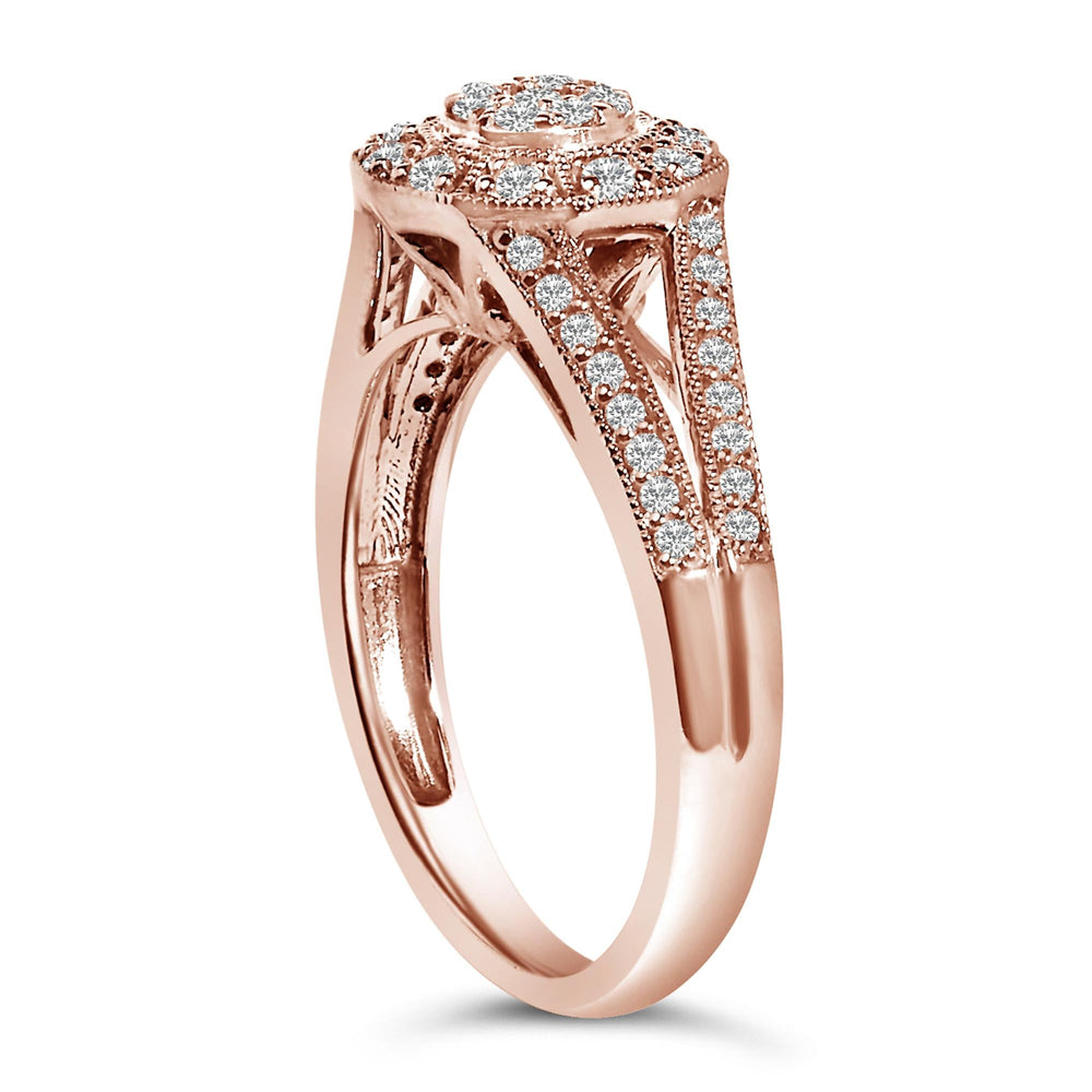 14K Rose Gold Plated .925 Sterling Silver 1/2 Cttw Pave Diamond Halo Cluster Split Shank Cocktail Ring (I-J Color, I1-I2 Clarity)