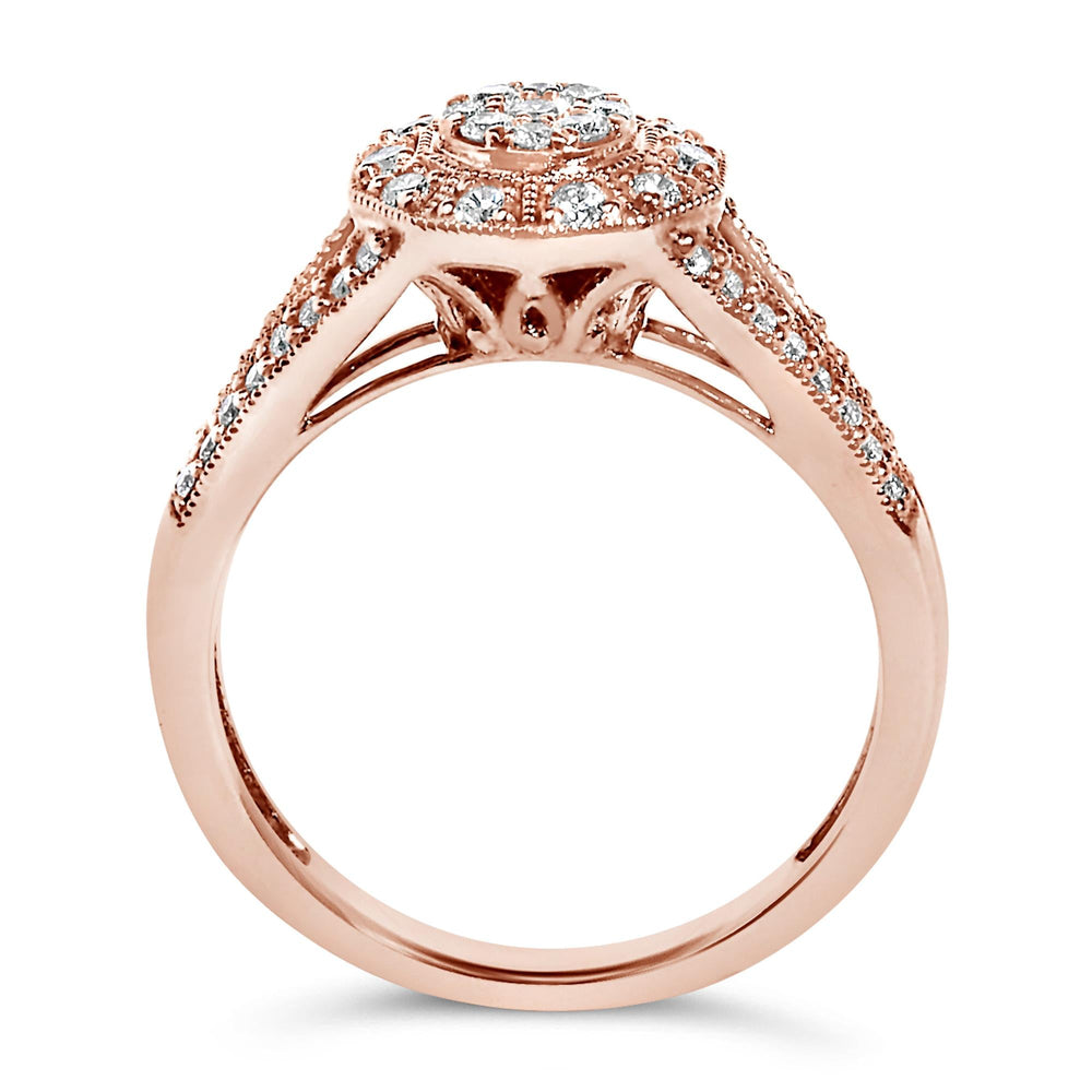 14K Rose Gold Plated .925 Sterling Silver 1/2 Cttw Pave Diamond Halo Cluster Split Shank Cocktail Ring (I-J Color, I1-I2 Clarity)