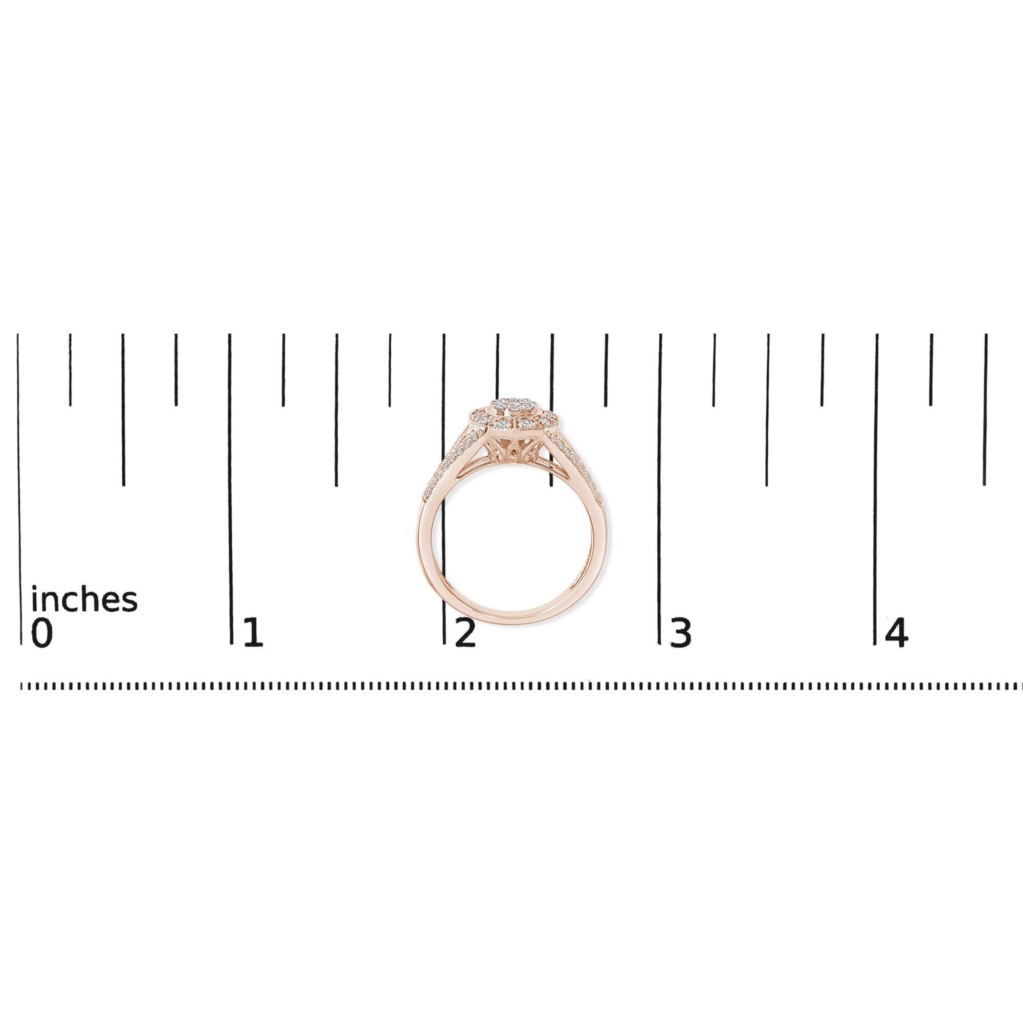 14K Rose Gold Plated .925 Sterling Silver 1/2 Cttw Pave Diamond Halo Cluster Split Shank Cocktail Ring (I-J Color, I1-I2 Clarity)