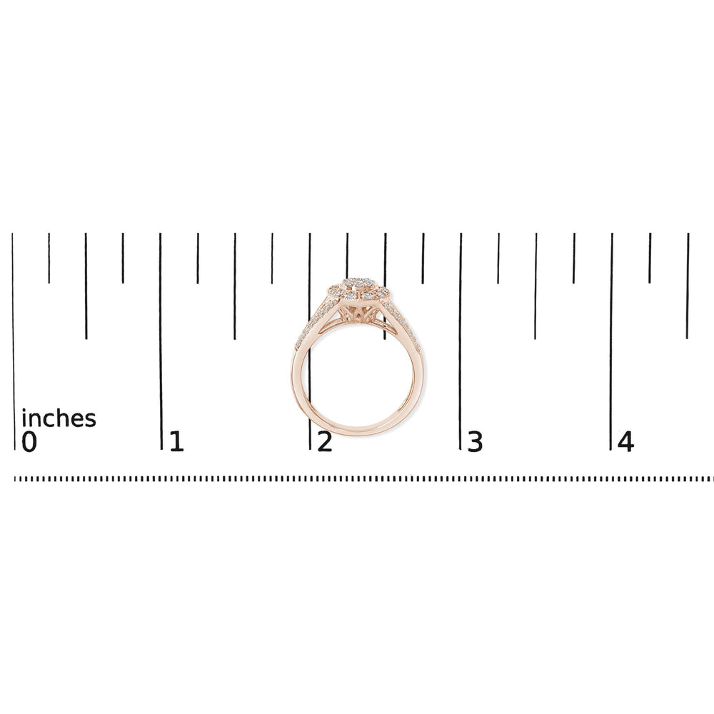 14K Rose Gold Plated .925 Sterling Silver 1/2 Cttw Pave Diamond Halo Cluster Split Shank Cocktail Ring (I-J Color, I1-I2 Clarity)