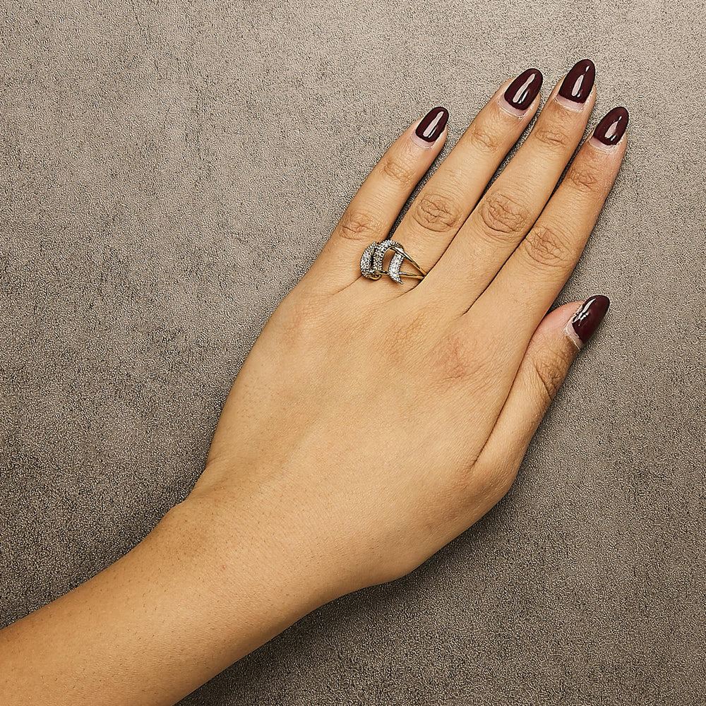 14K Yellow Gold Plated .925 Sterling Silver 1/4 Cttw Diamond Interlocking Bypass Ring (I-J Color, I1-I2 Clarity)