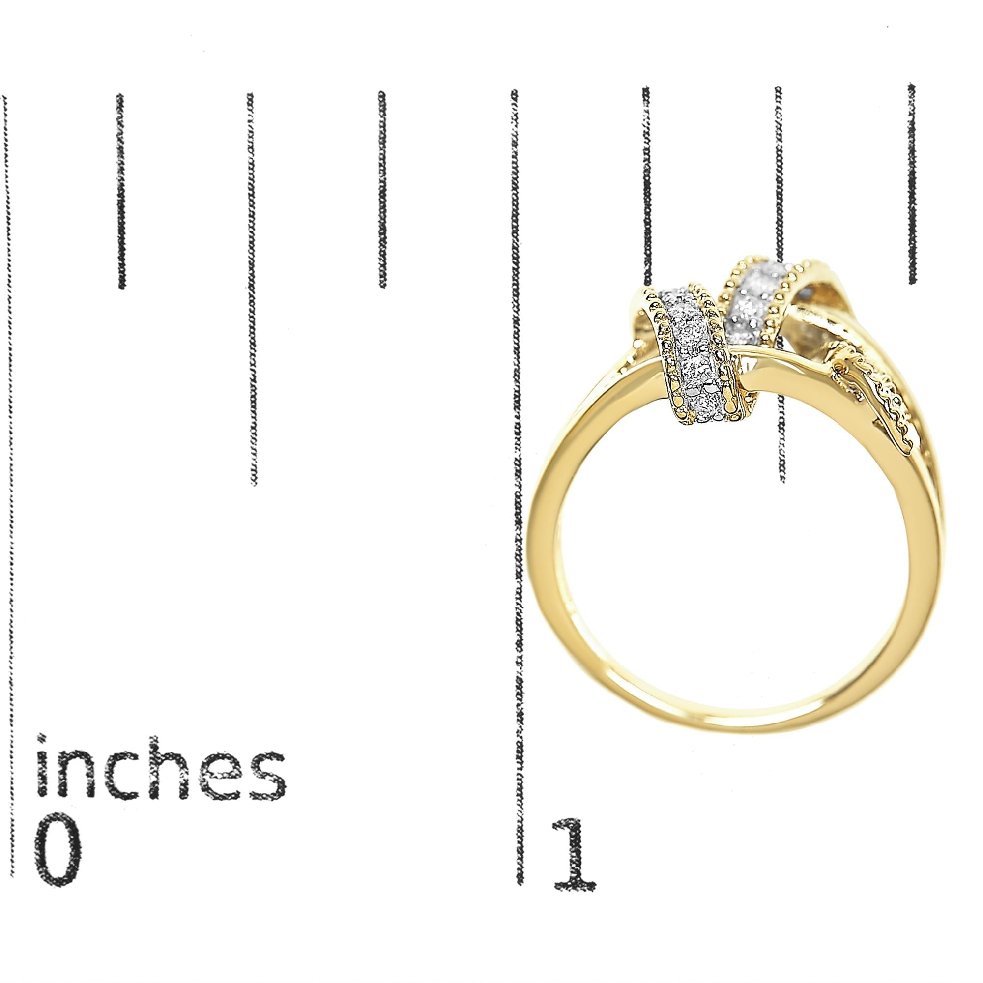 14K Yellow Gold Plated .925 Sterling Silver 1/4 Cttw Diamond Interlocking Bypass Ring (I-J Color, I1-I2 Clarity)