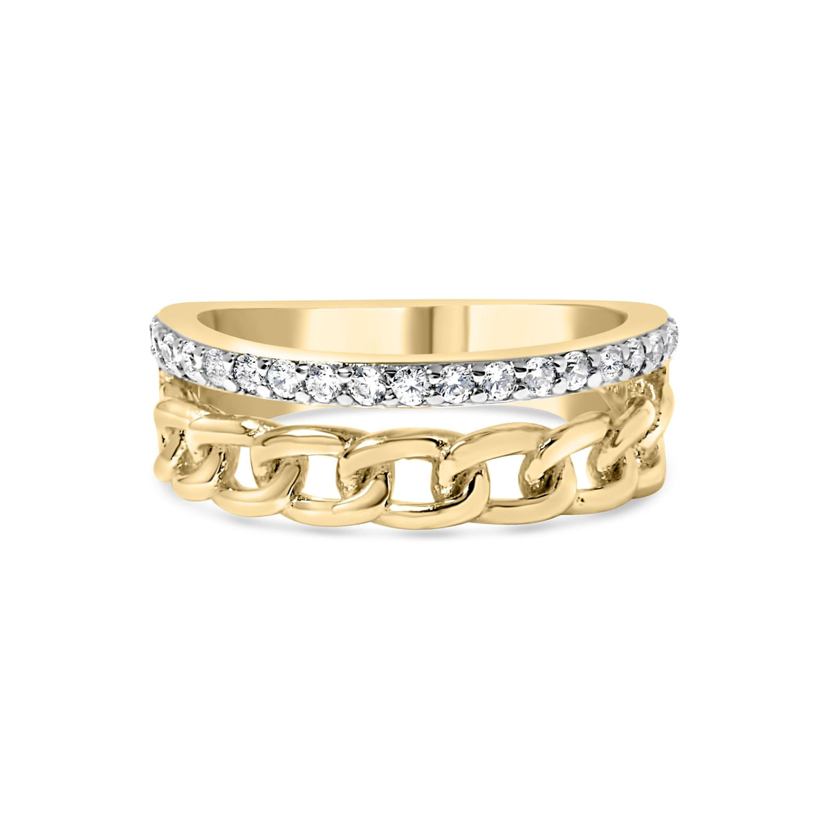 10K Yellow Gold 1/5 Cttw Diamond Cuban Link Ring Band (I-J Color, I2-I3 Clarity)