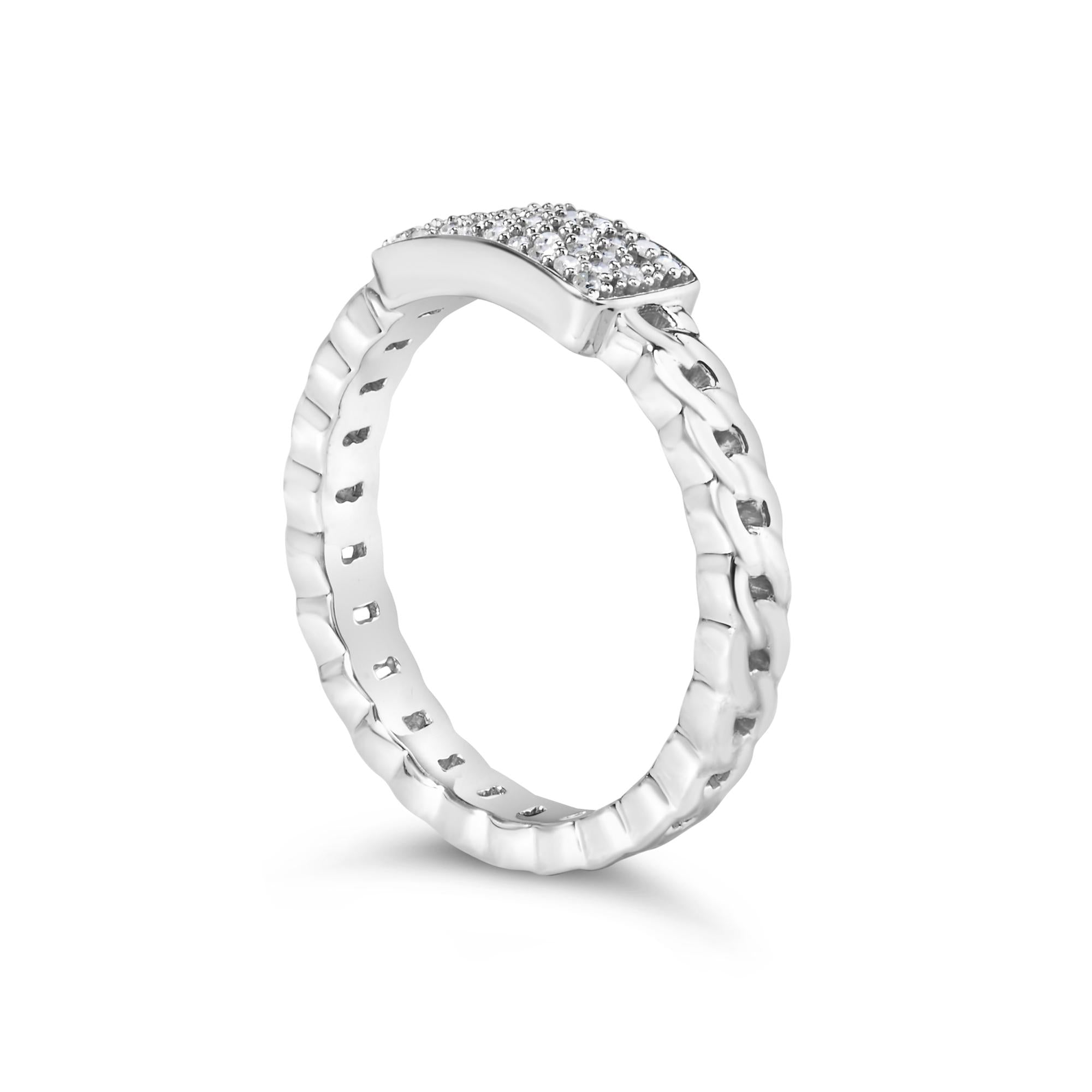 .925 Sterling Silver 1/5 Cttw Diamond ID and Cuban Link Band Ring (I-J Color, I2-I3 Clarity)