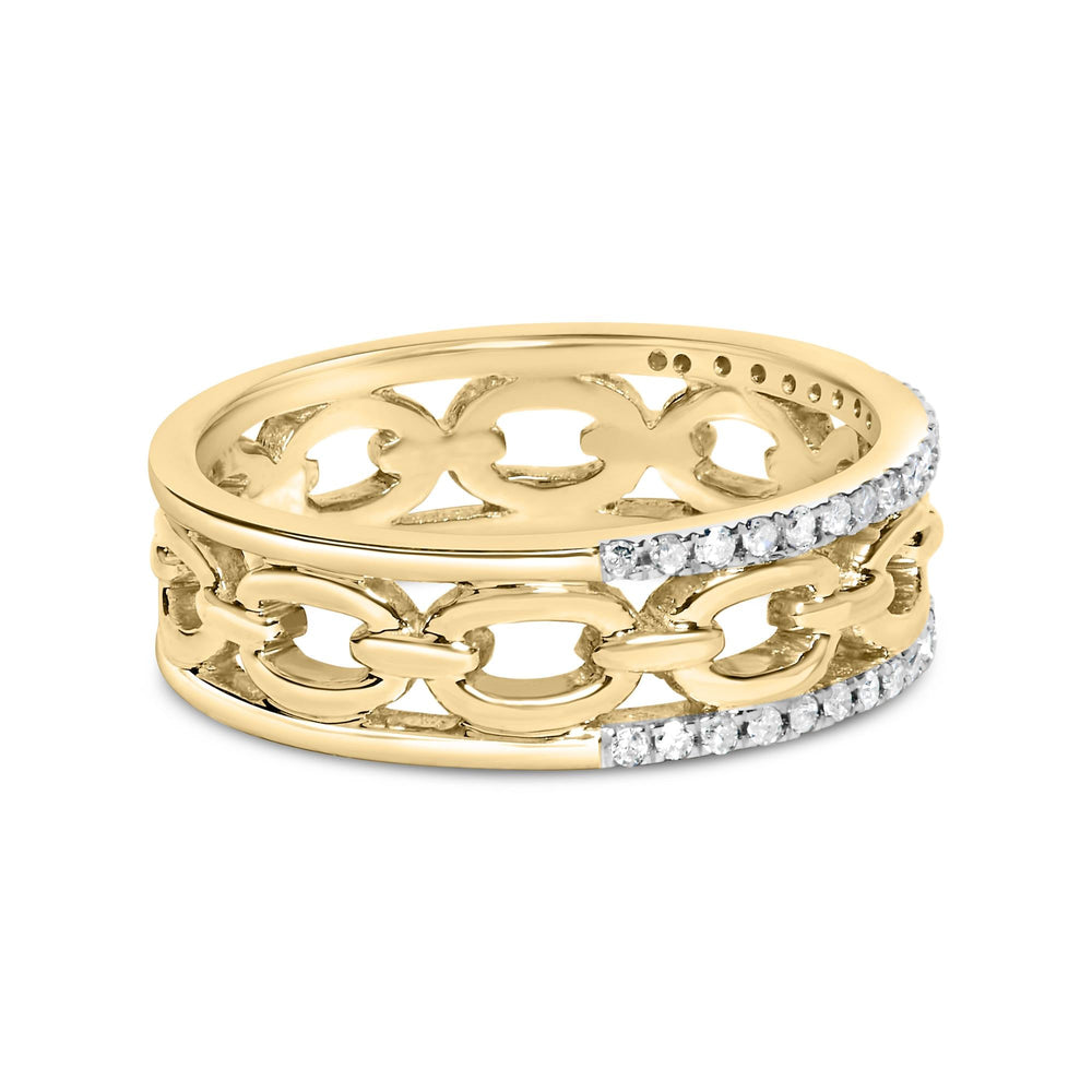 10K Yellow Gold 1/5 Cttw Diamond Two Row Cuban Link Ring