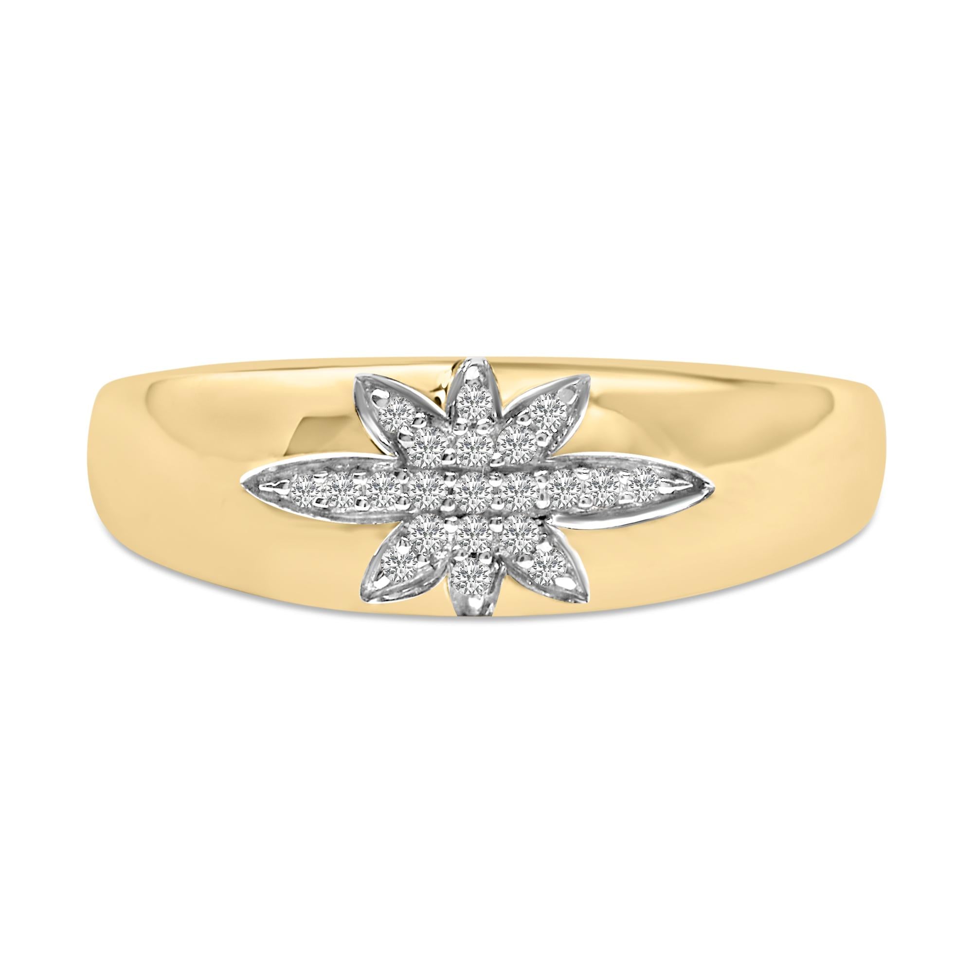 18K Yellow Gold 1/10 Cttw Diamond Star Burst Inlay Ring