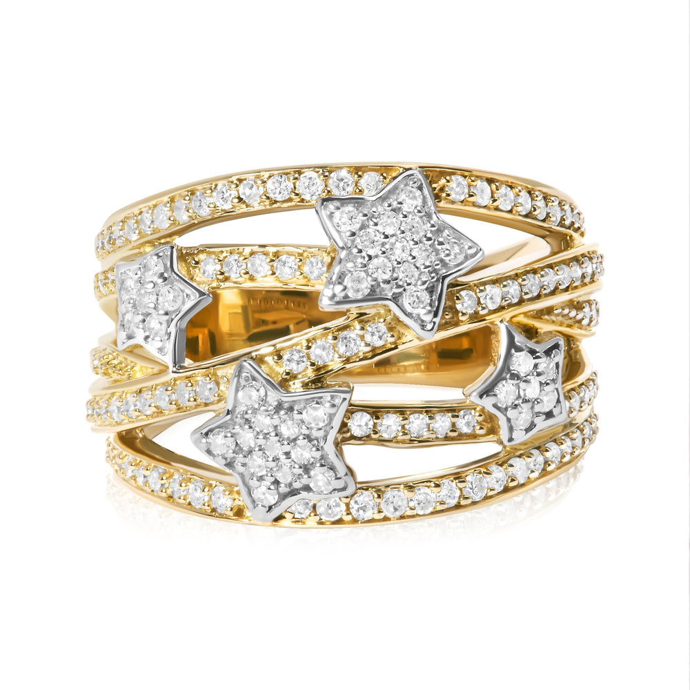 18K Yellow Gold Plated .925 Sterling Silver 3/4 Cttw Diamond Star and Galaxy Ring Band