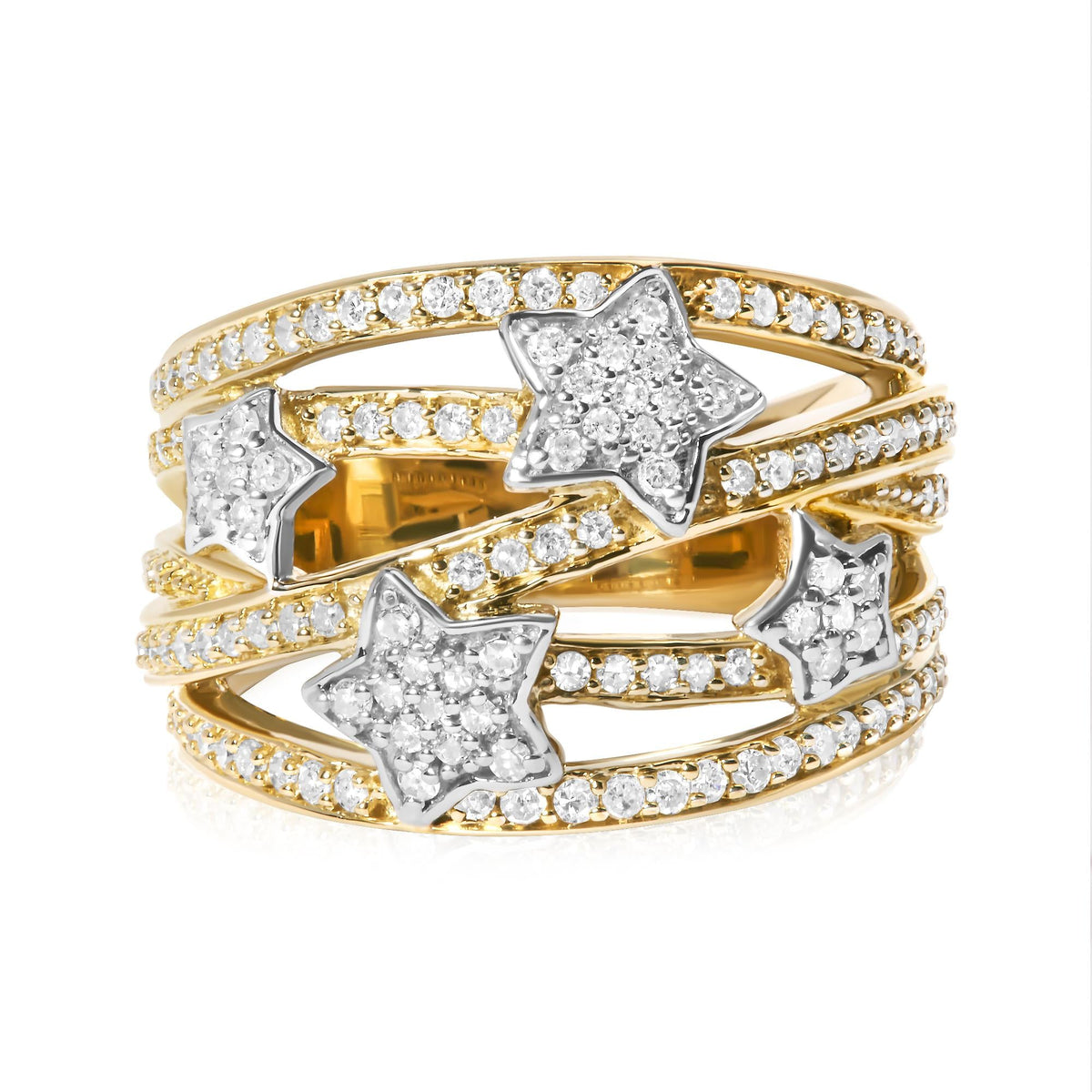 18K Yellow Gold Plated .925 Sterling Silver 3/4 Cttw Diamond Star and Galaxy Ring Band