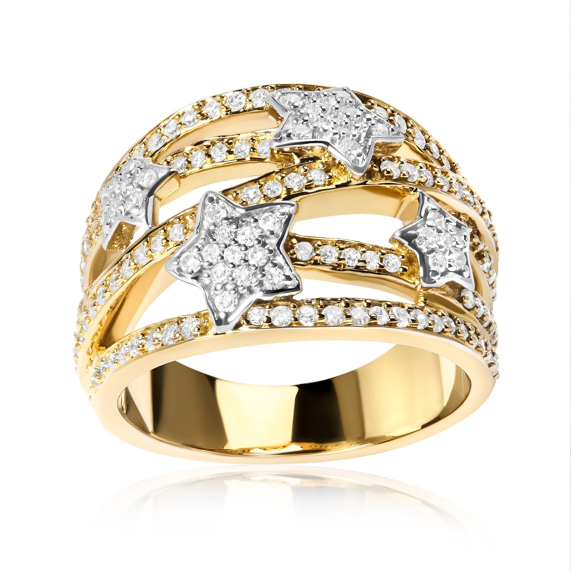 18K Yellow Gold Plated .925 Sterling Silver 3/4 Cttw Diamond Star and Galaxy Ring Band
