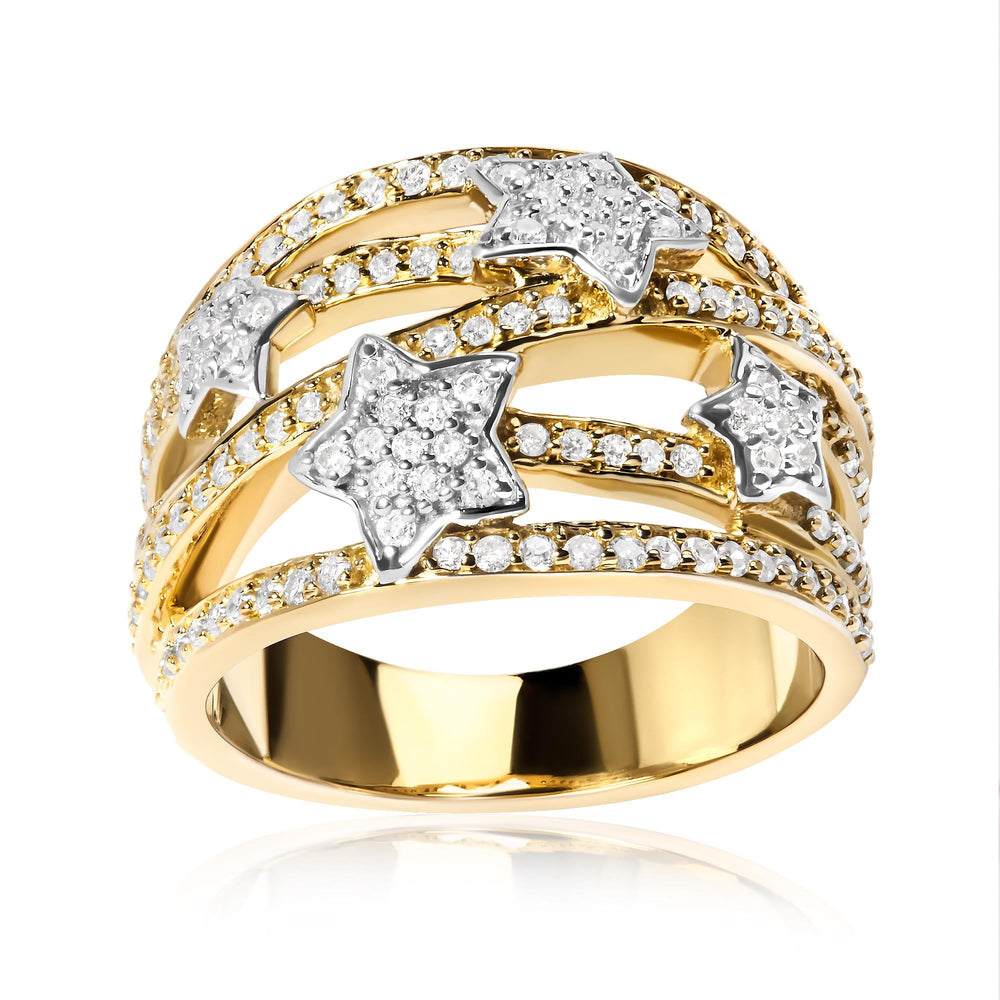 18K Yellow Gold Plated .925 Sterling Silver 3/4 Cttw Diamond Star and Galaxy Ring Band