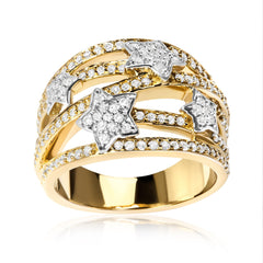 18K Yellow Gold Plated .925 Sterling Silver 3/4 Cttw Diamond Star and Galaxy Ring Band