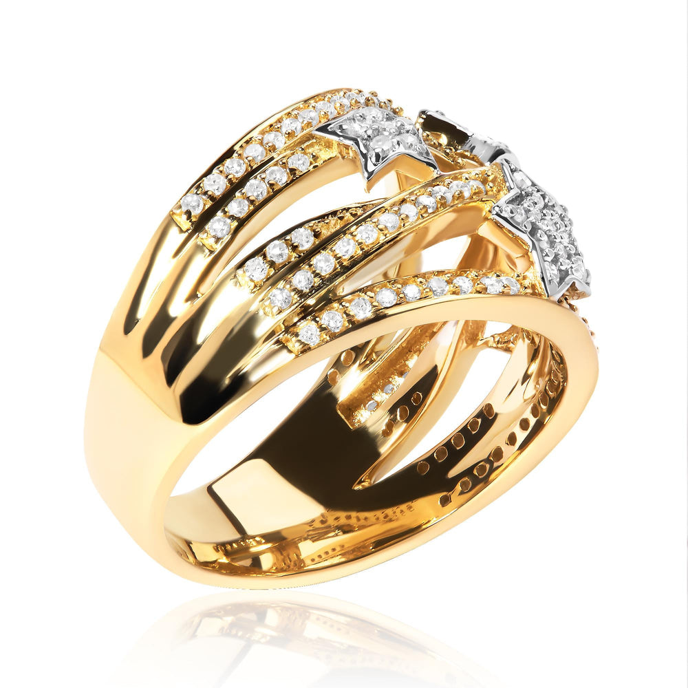 18K Yellow Gold Plated .925 Sterling Silver 3/4 Cttw Diamond Star and Galaxy Ring Band