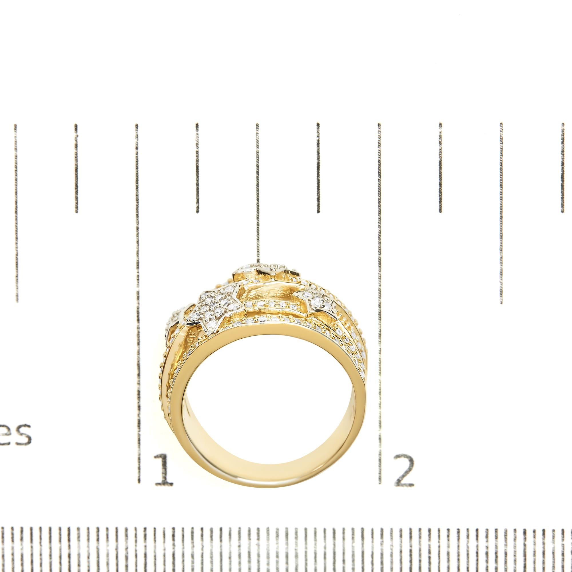 18K Yellow Gold Plated .925 Sterling Silver 3/4 Cttw Diamond Star and Galaxy Ring Band