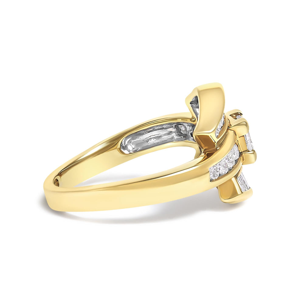14K Yellow Gold 1.0 Cttw Princess Diamond Geometric Cocktail Ring
