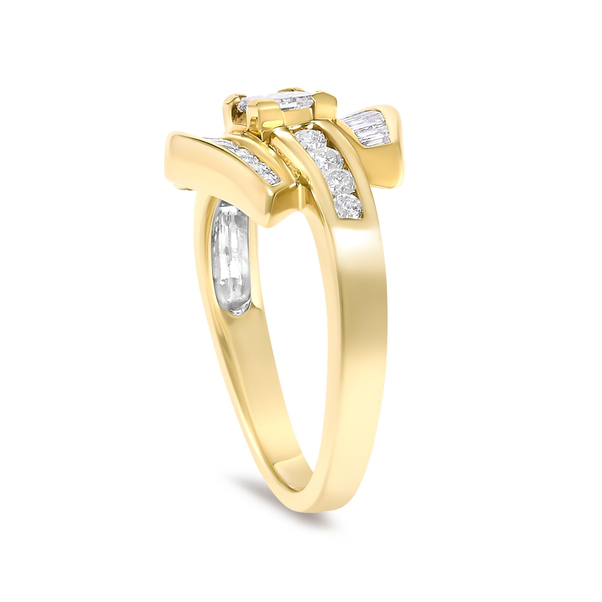14K Yellow Gold 1.0 Cttw Princess Diamond Geometric Cocktail Ring