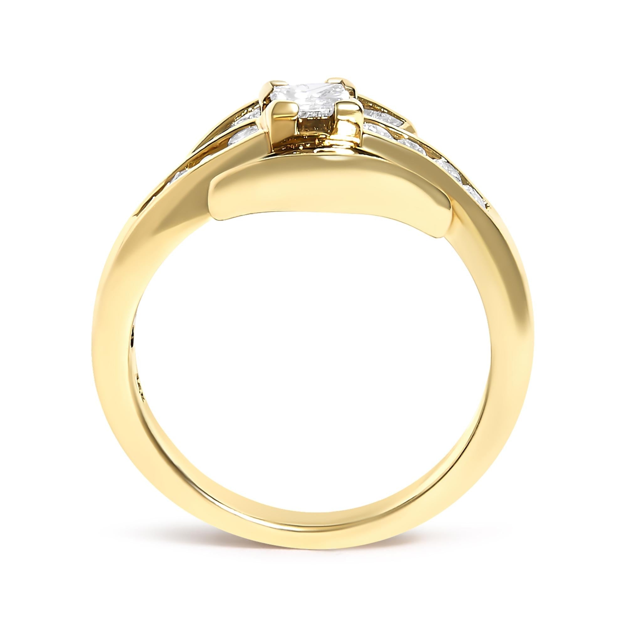 14K Yellow Gold 1.0 Cttw Princess Diamond Geometric Cocktail Ring
