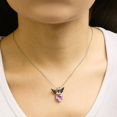 Sterling Silver Diamond Accent & Created Pink Sapphire Angel Heart Pendant Necklace