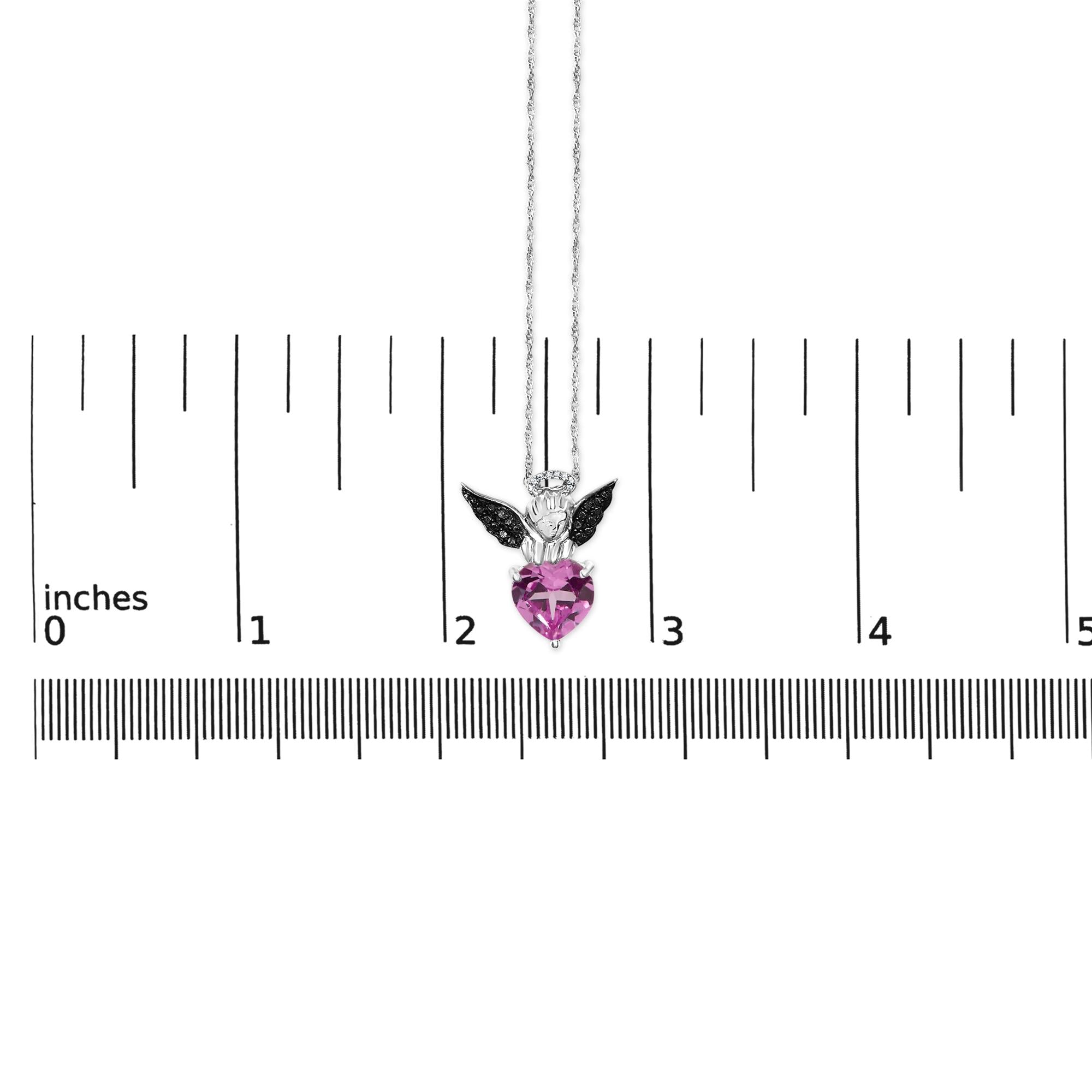 Sterling Silver Diamond Accent & Created Pink Sapphire Angel Heart Pendant Necklace