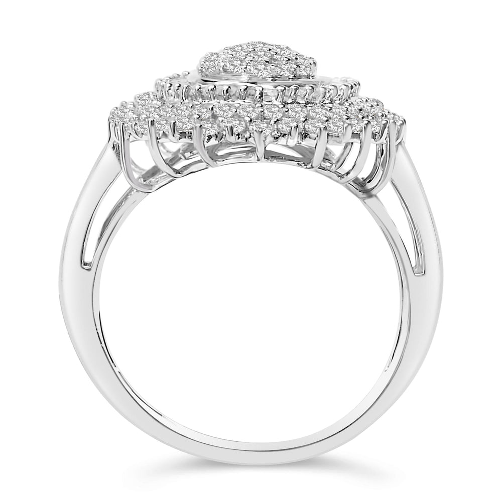 Sterling Silver 2.0 Cttw Diamond Oval Halo Cocktail Ring