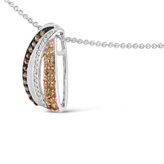 Tri Tone Sterling Silver 1/2 Cttw White and Brown Diamond Pendant Necklace