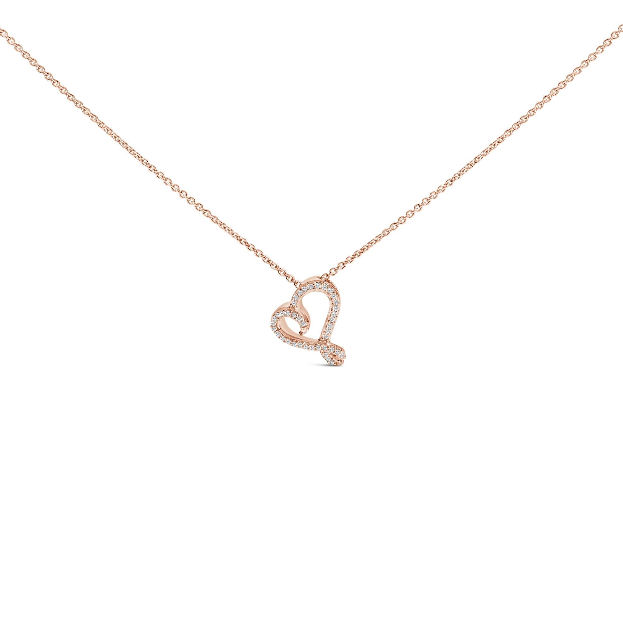 14k Rose Gold Plated Silver 1/10 Cttw Diamond Open Heart Pendant Necklace