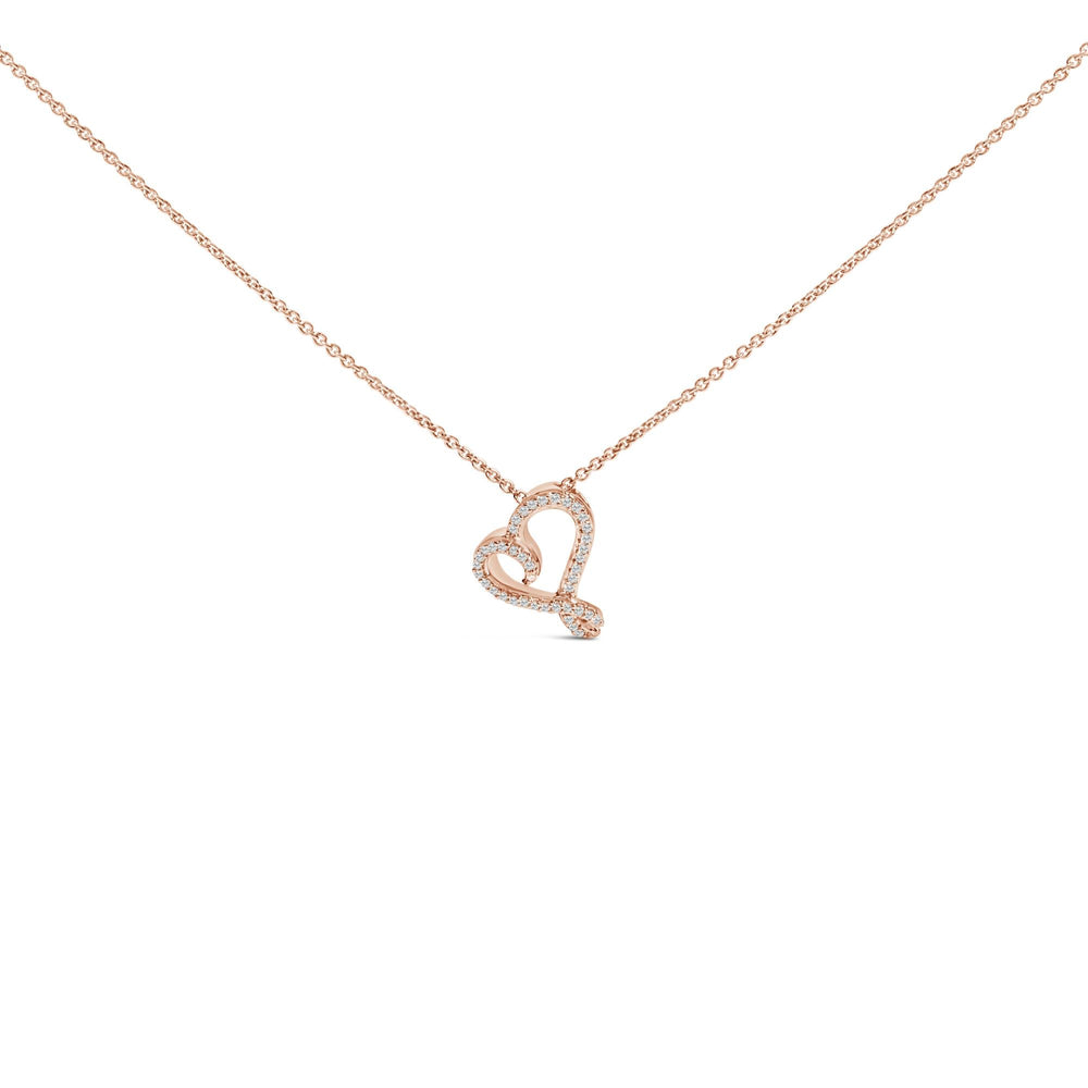 14k Rose Gold Plated Silver 1/10 Cttw Diamond Open Heart Pendant Necklace