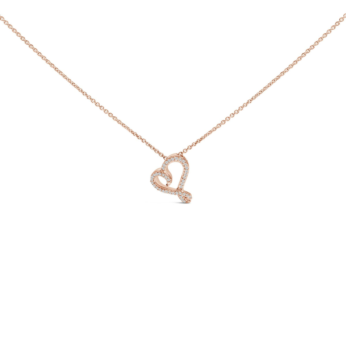 14k Rose Gold Plated Silver 1/10 Cttw Diamond Open Heart Pendant Necklace
