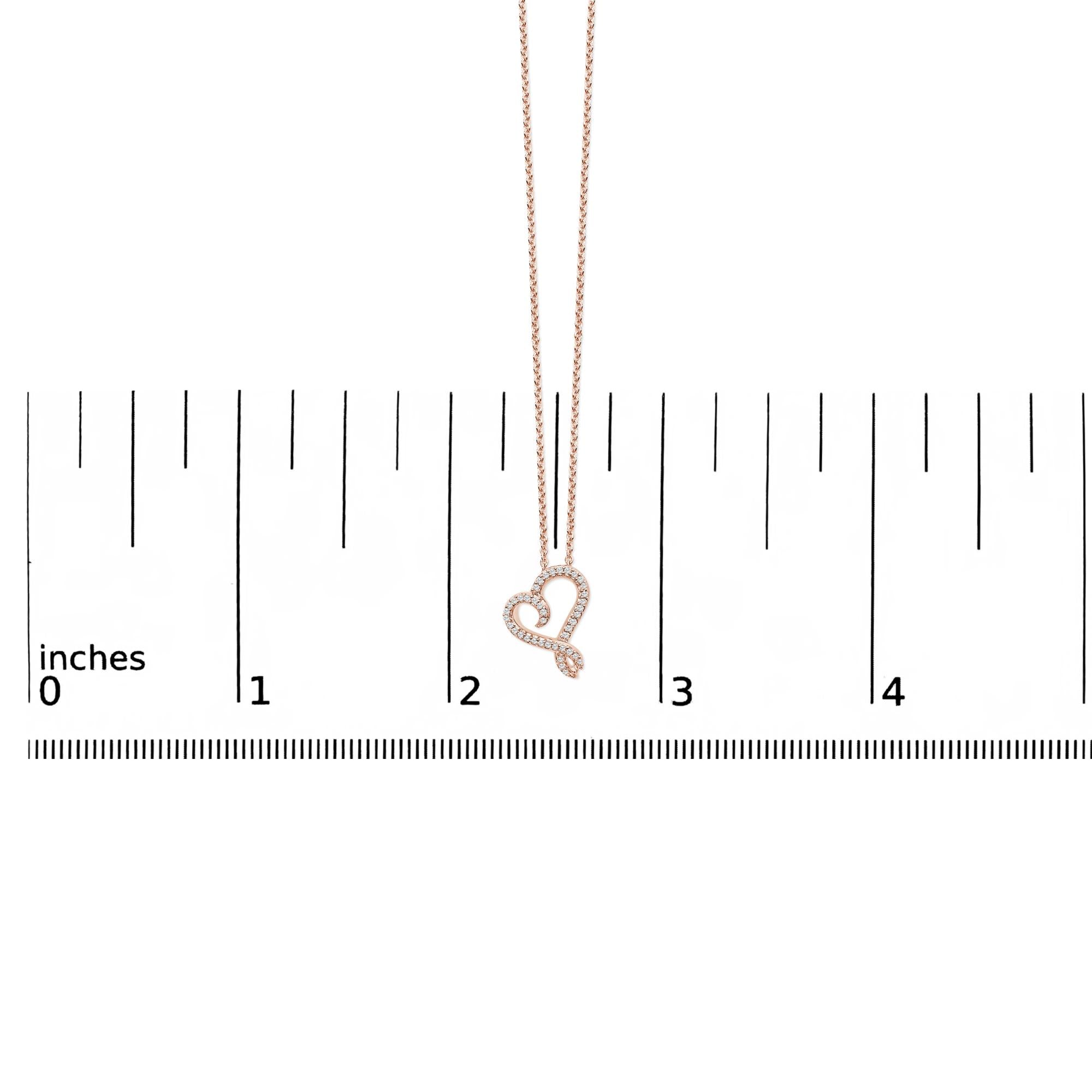 14k Rose Gold Plated Silver 1/10 Cttw Diamond Open Heart Pendant Necklace
