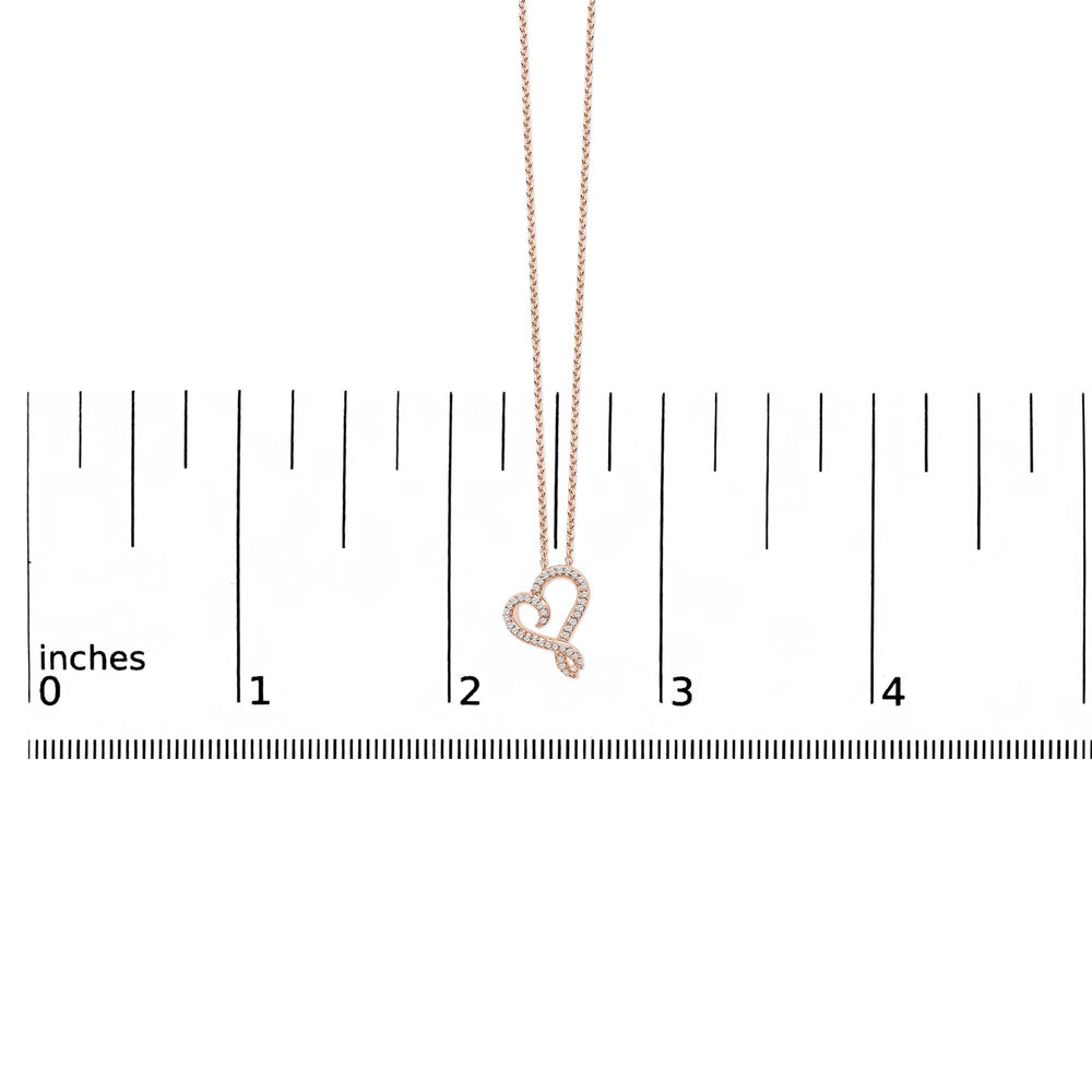 14k Rose Gold Plated Silver 1/10 Cttw Diamond Open Heart Pendant Necklace