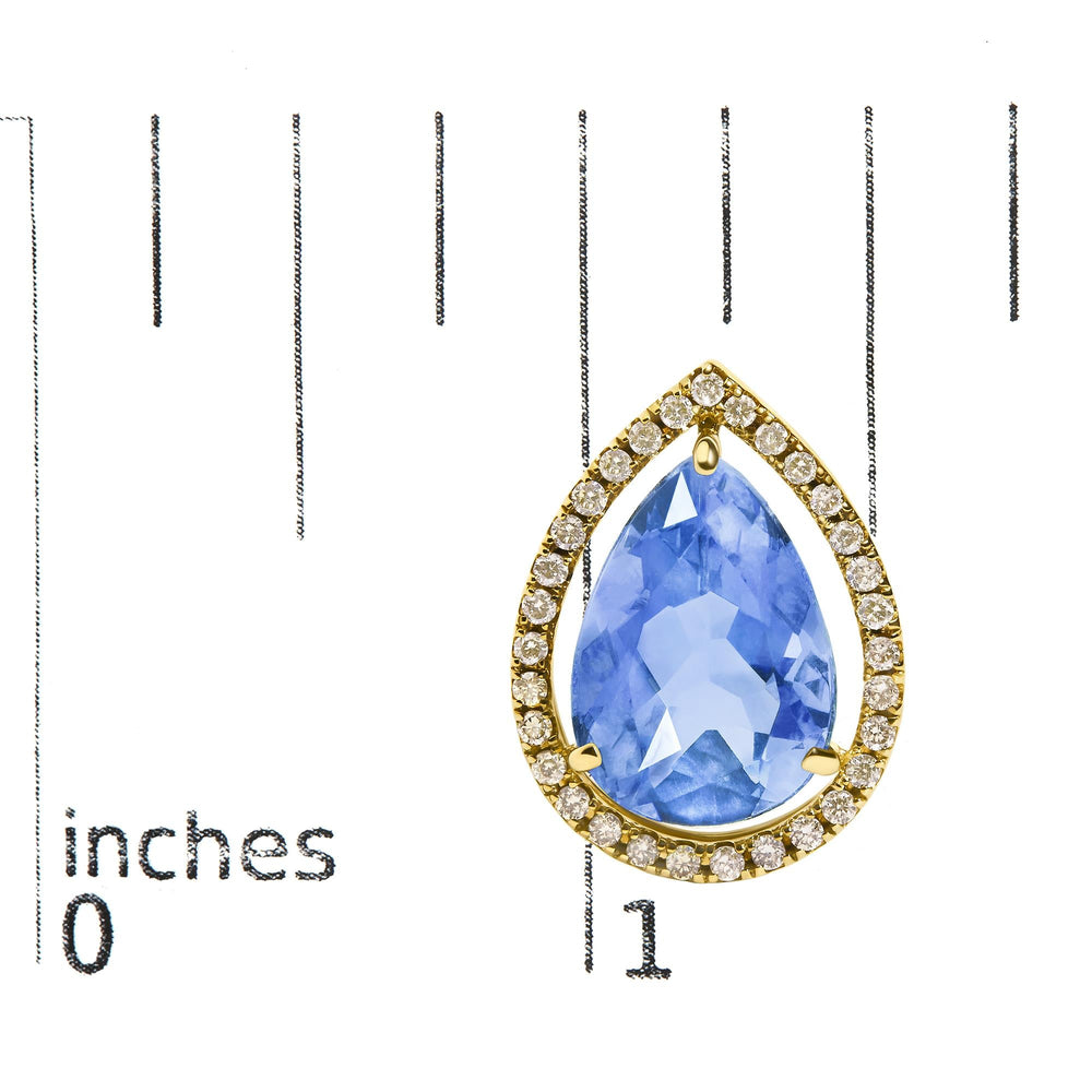 18K Yellow Gold 9x13 MM Blue Flourite Pear Halo Stud Earrings 1/2 Cttw Diamond