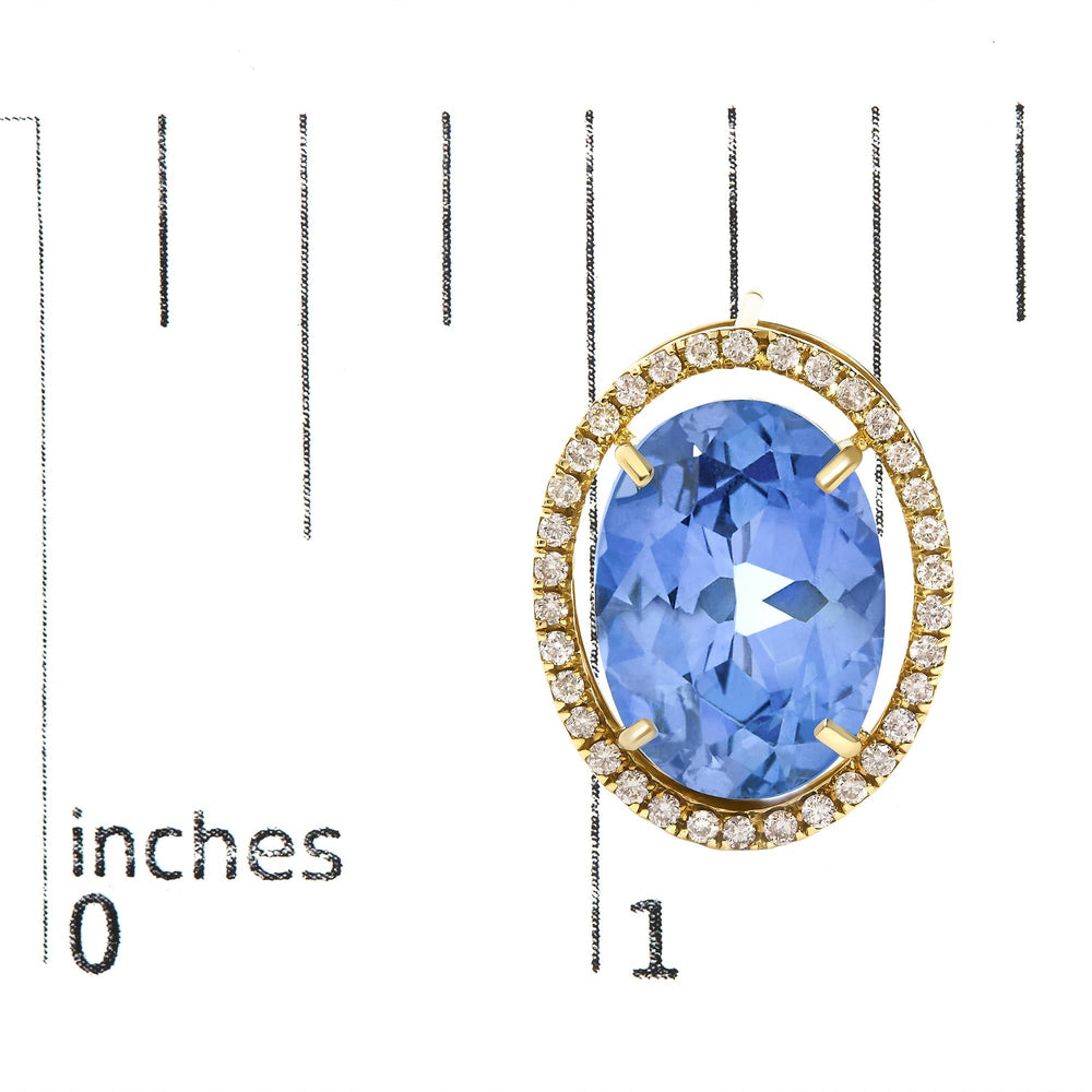 18K Yellow Gold 11x14MM Blue Fluorite Oval Stud Earrings with 1/2 Cttw Diamond Halo