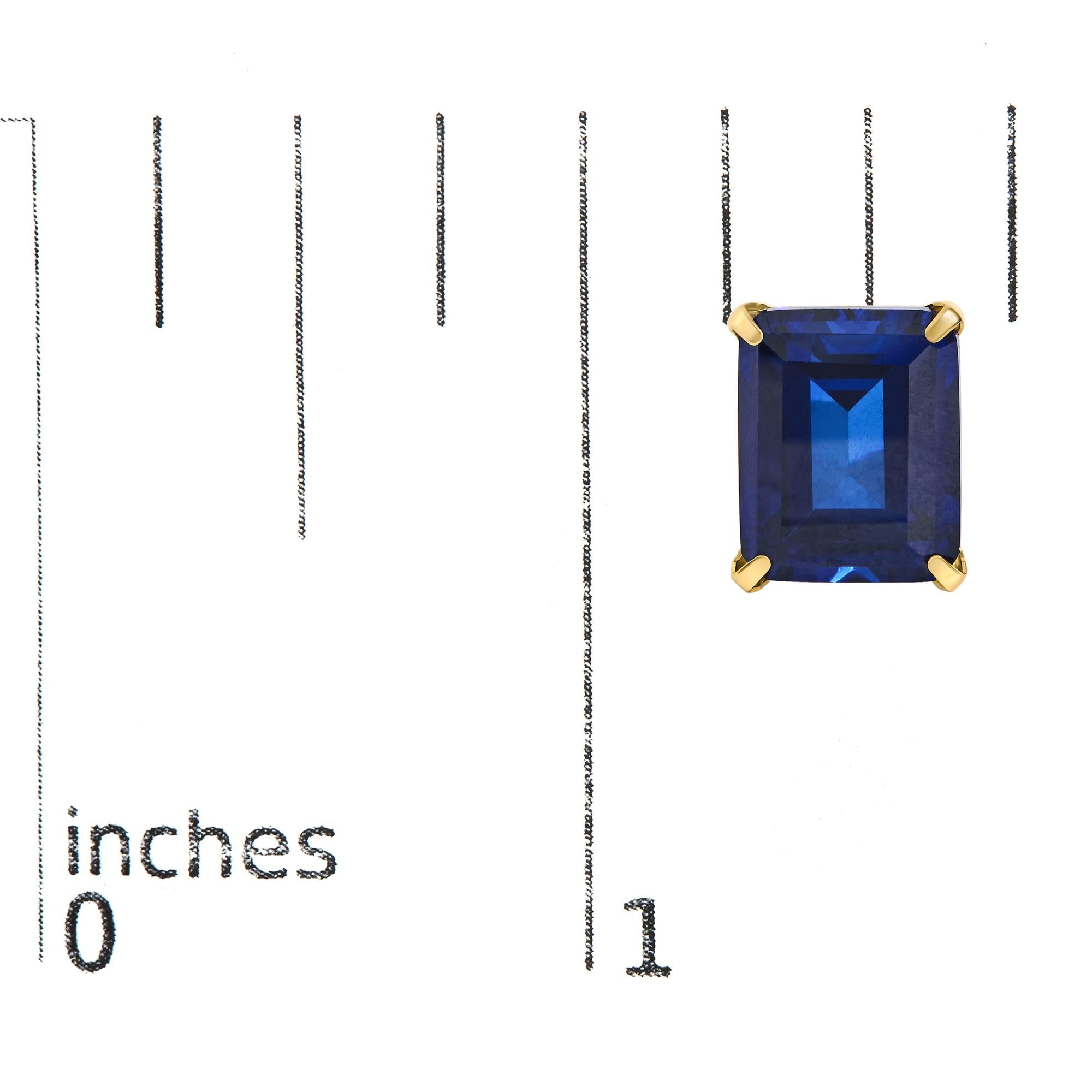 18K Yellow Gold 10x8 MM Lab Created Blue Sapphire Emerald Cut Solitaire Stud Earrings