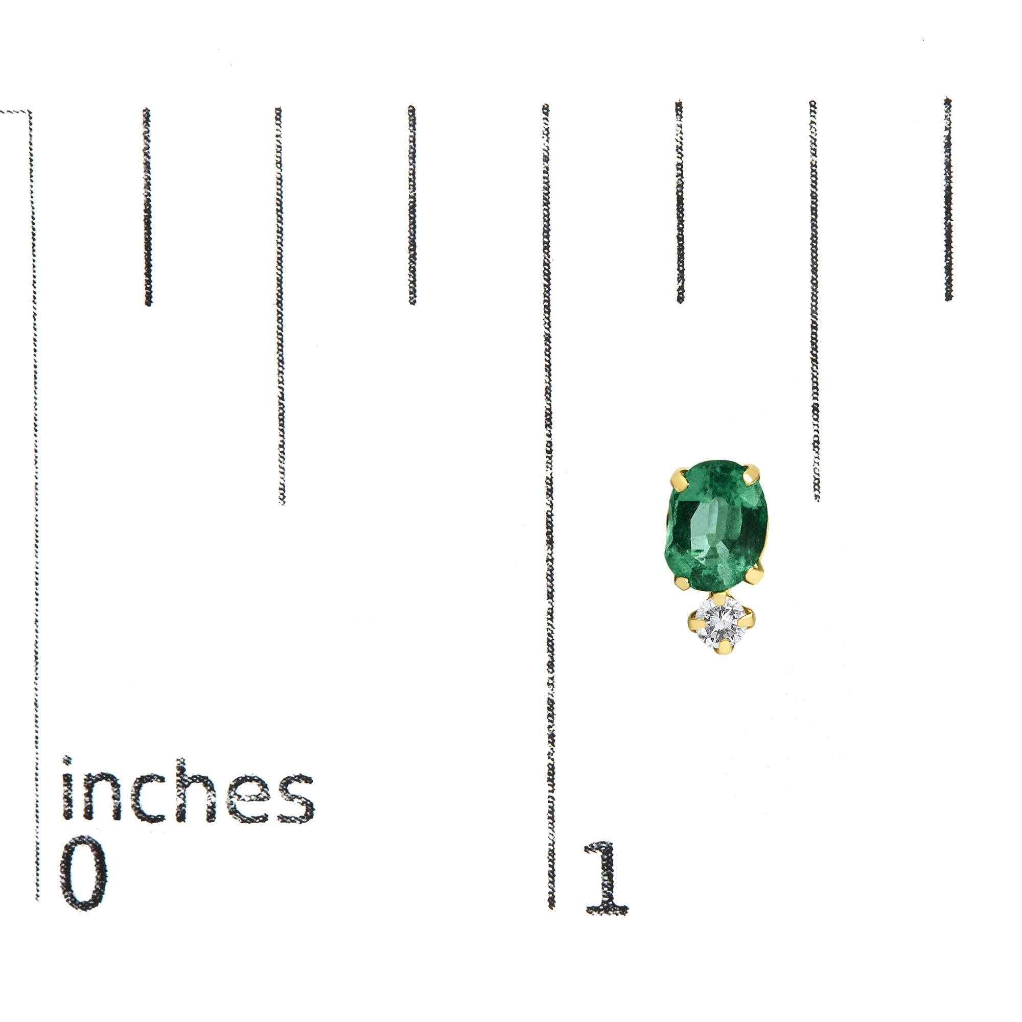 18K Yellow Gold Oval Green Emerald and Diamond Double Drop Stud Earrings