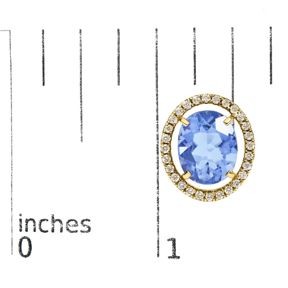 18K Yellow Gold 8X10 MM Blue Fluorite Oval and 1/2 Cttw Diamond Halo Stud Earrings