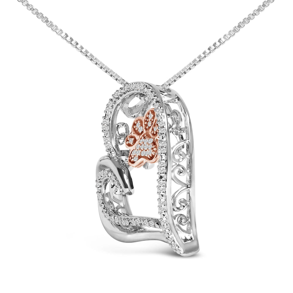 14K Rose Gold Plated Sterling Silver 1/10 Cttw Diamond Paw & Heart Pendant Necklace