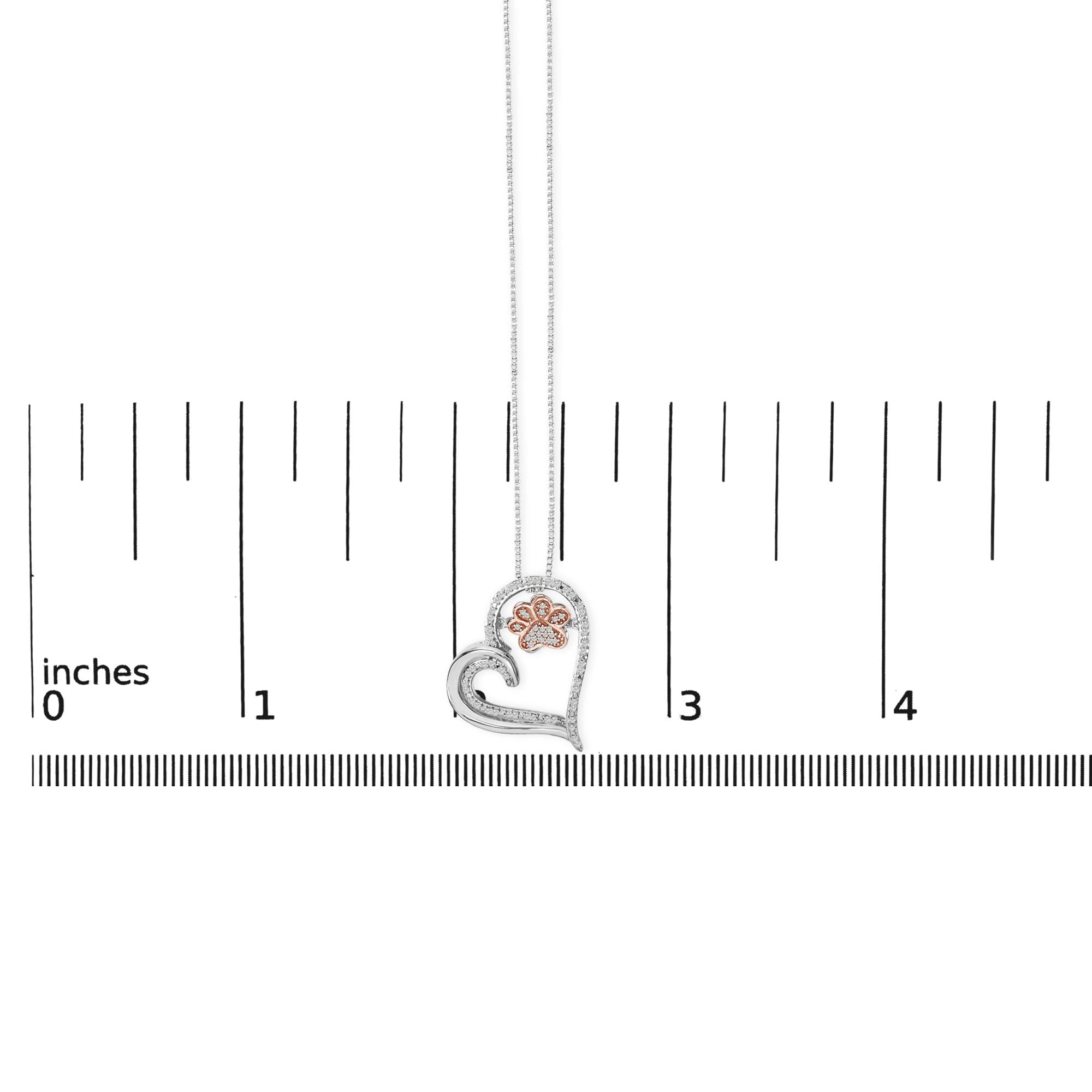 14K Rose Gold Plated Sterling Silver 1/10 Cttw Diamond Paw & Heart Pendant Necklace