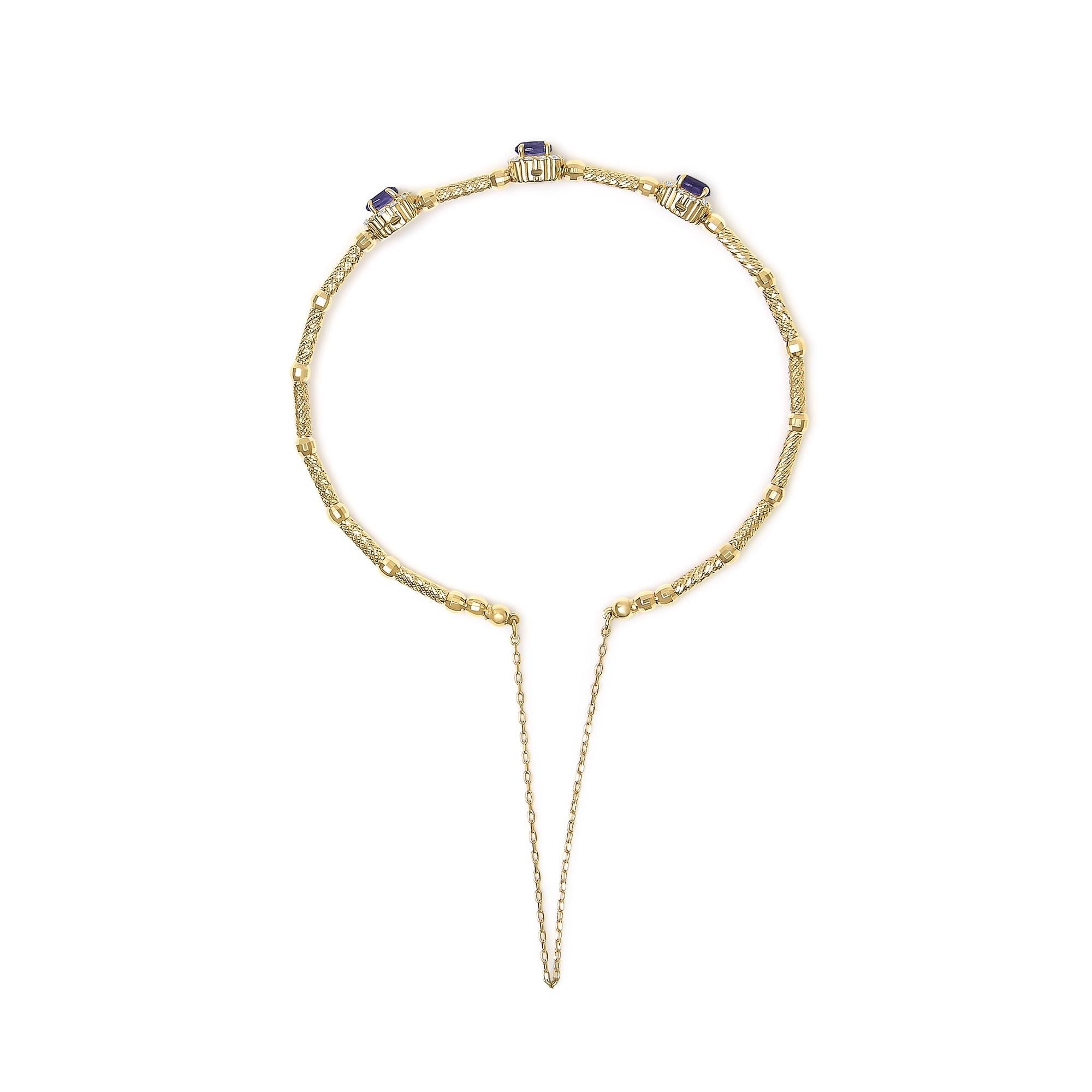 18K Yellow Gold Purple Amethyst and 1/3 Cttw Diamond Halo Station Bracelet