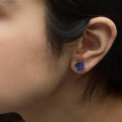 Platinum 7x7 Lab Created Blue Sapphire Princess Cut Solitaire Stud Earrings