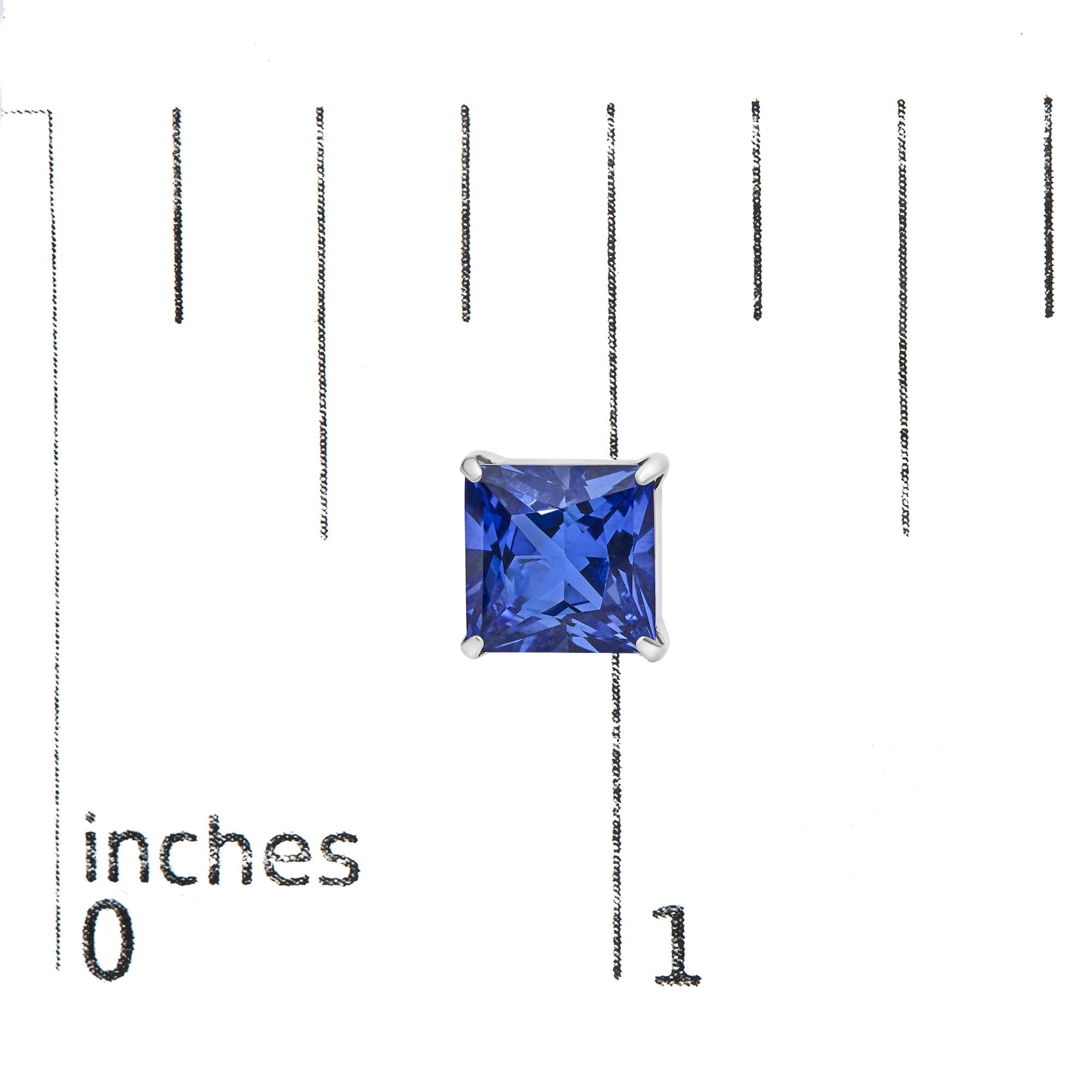 Platinum 7x7 Lab Created Blue Sapphire Princess Cut Solitaire Stud Earrings