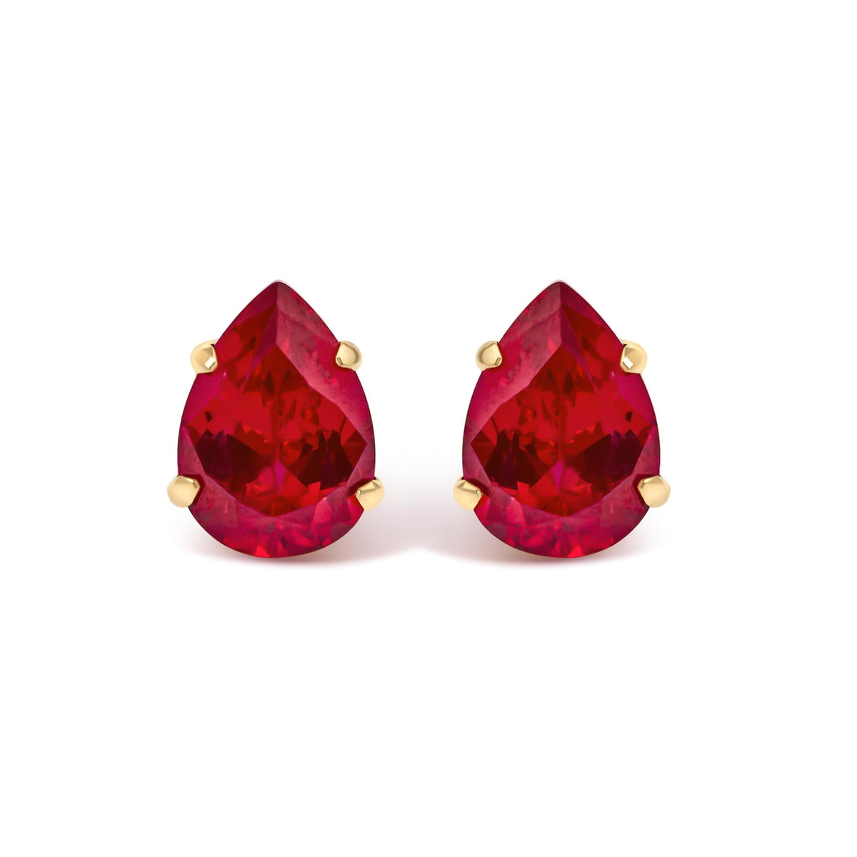 18K Yellow Gold 5X7 MM Created Pear Ruby Solitaire Stud Earrings