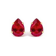 18K Yellow Gold 5X7 MM Created Pear Ruby Solitaire Stud Earrings