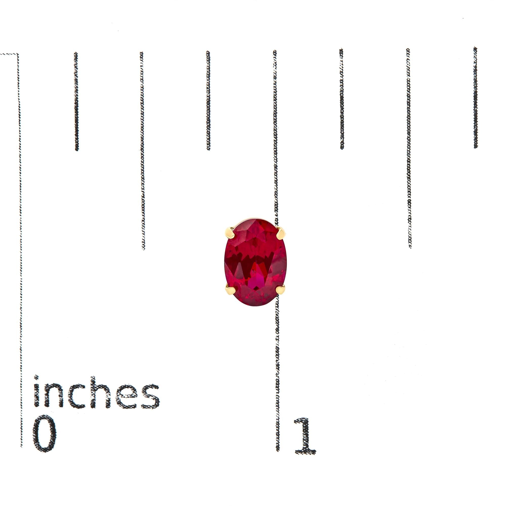 18K Yellow Gold 7x5 MM Created Oval Ruby Solitaire Stud Earrings