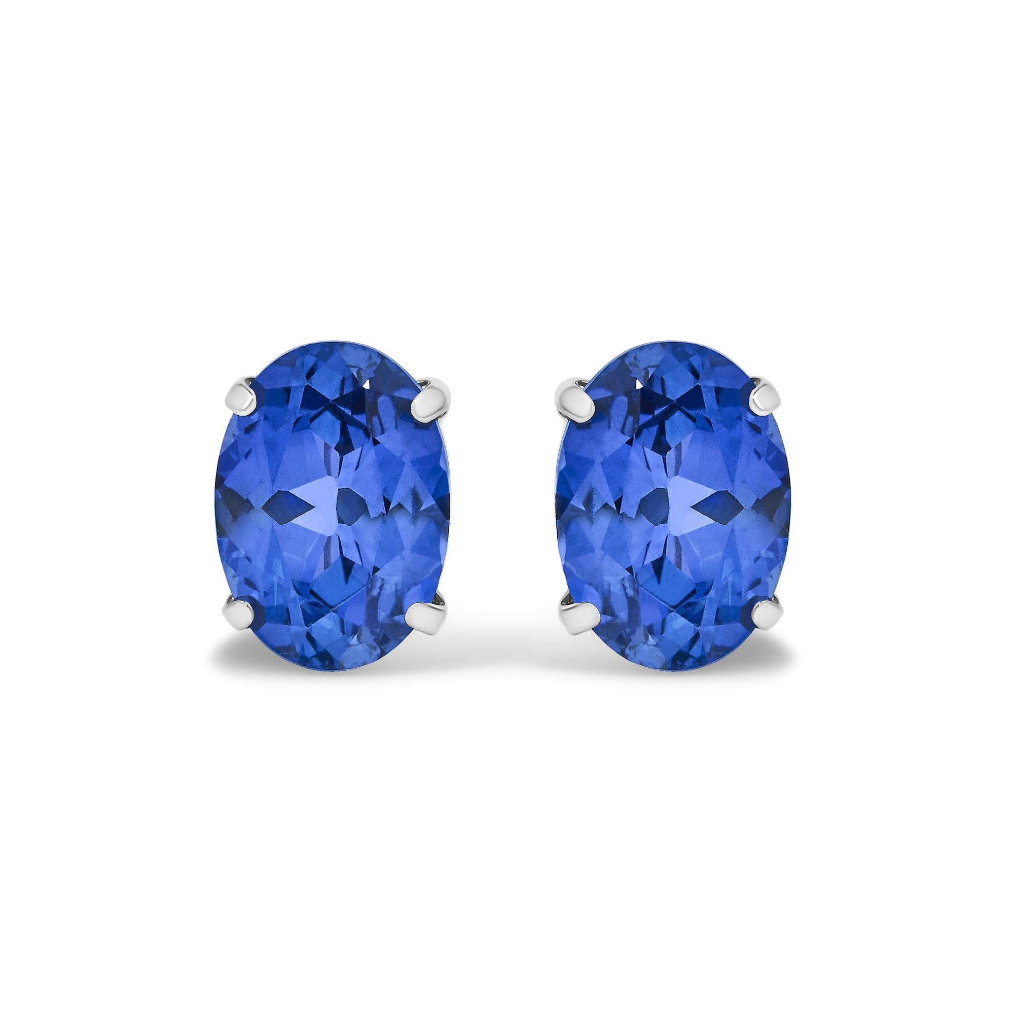 Platinum 5X7 MM Lab Created Blue Sapphire Oval Solitaire Stud Earrings