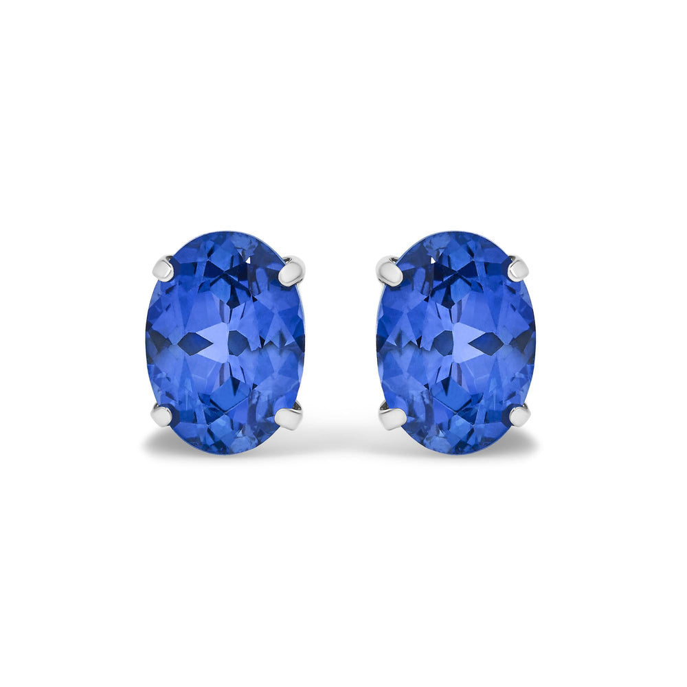 Platinum 5X7 MM Lab Created Blue Sapphire Oval Solitaire Stud Earrings