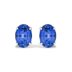 Platinum 5X7 MM Lab Created Blue Sapphire Oval Solitaire Stud Earrings