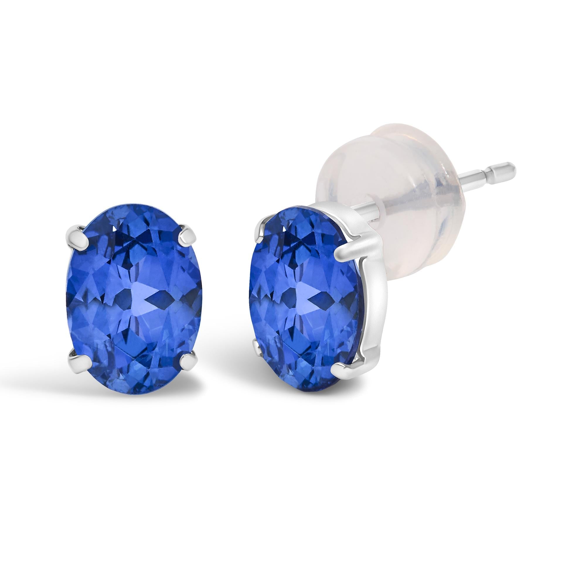 Platinum 5X7 MM Lab Created Blue Sapphire Oval Solitaire Stud Earrings
