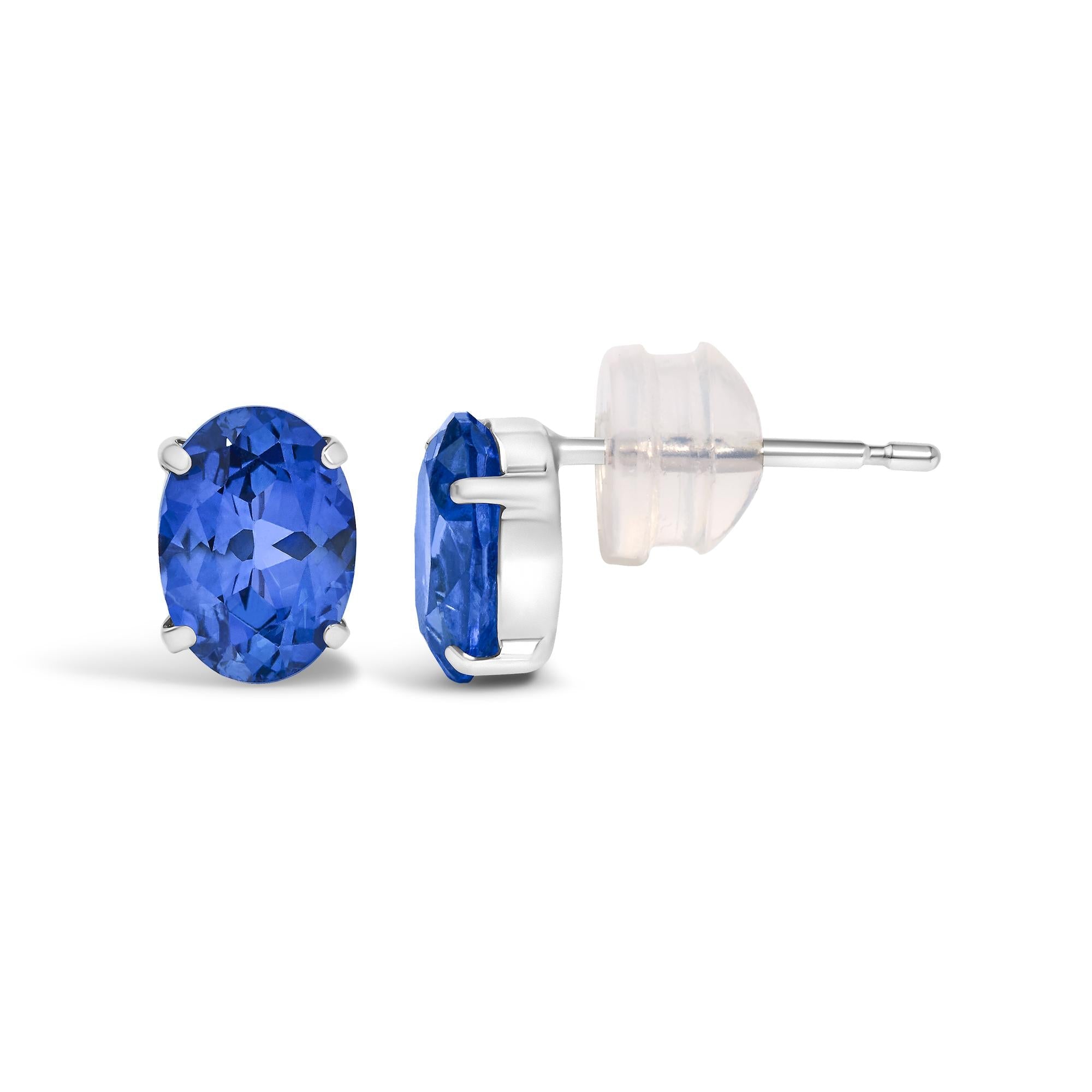Platinum 5X7 MM Lab Created Blue Sapphire Oval Solitaire Stud Earrings