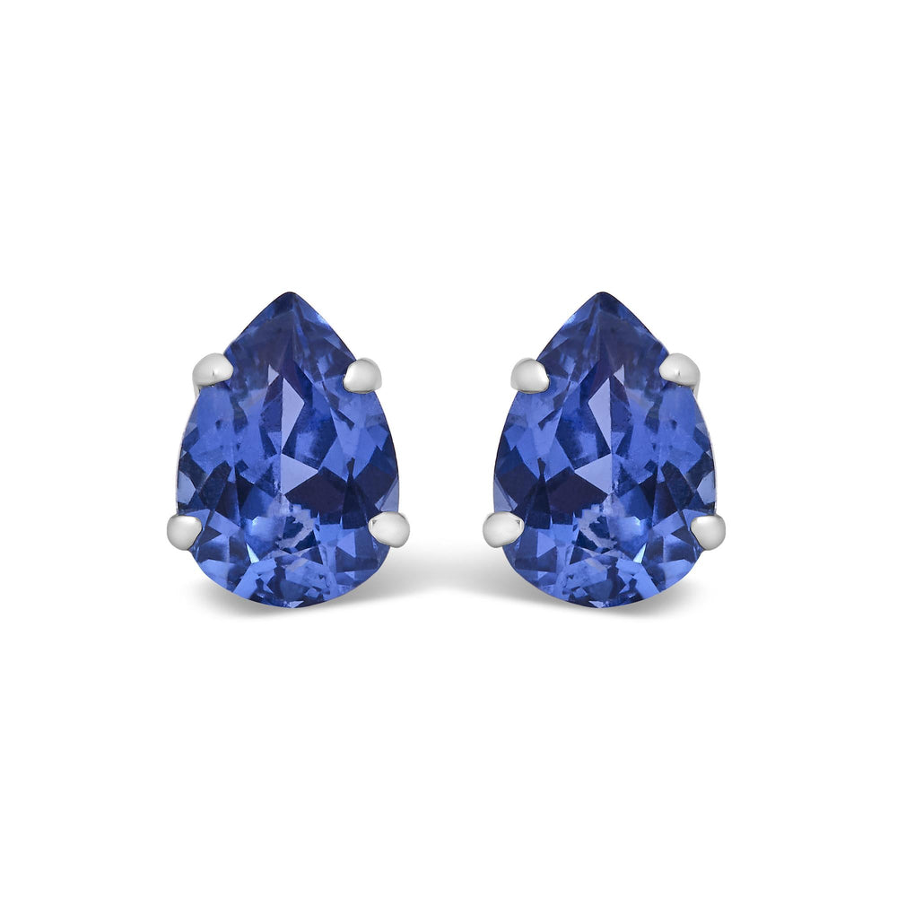 Platinum Lab 5X7 Created Blue Sapphire Pear Solitaire Stud Earrings